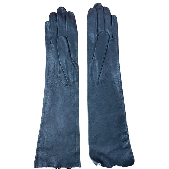 Vintage Kislav Glace Black Leather Opera Gloves Made in France - Picture 4 of 7